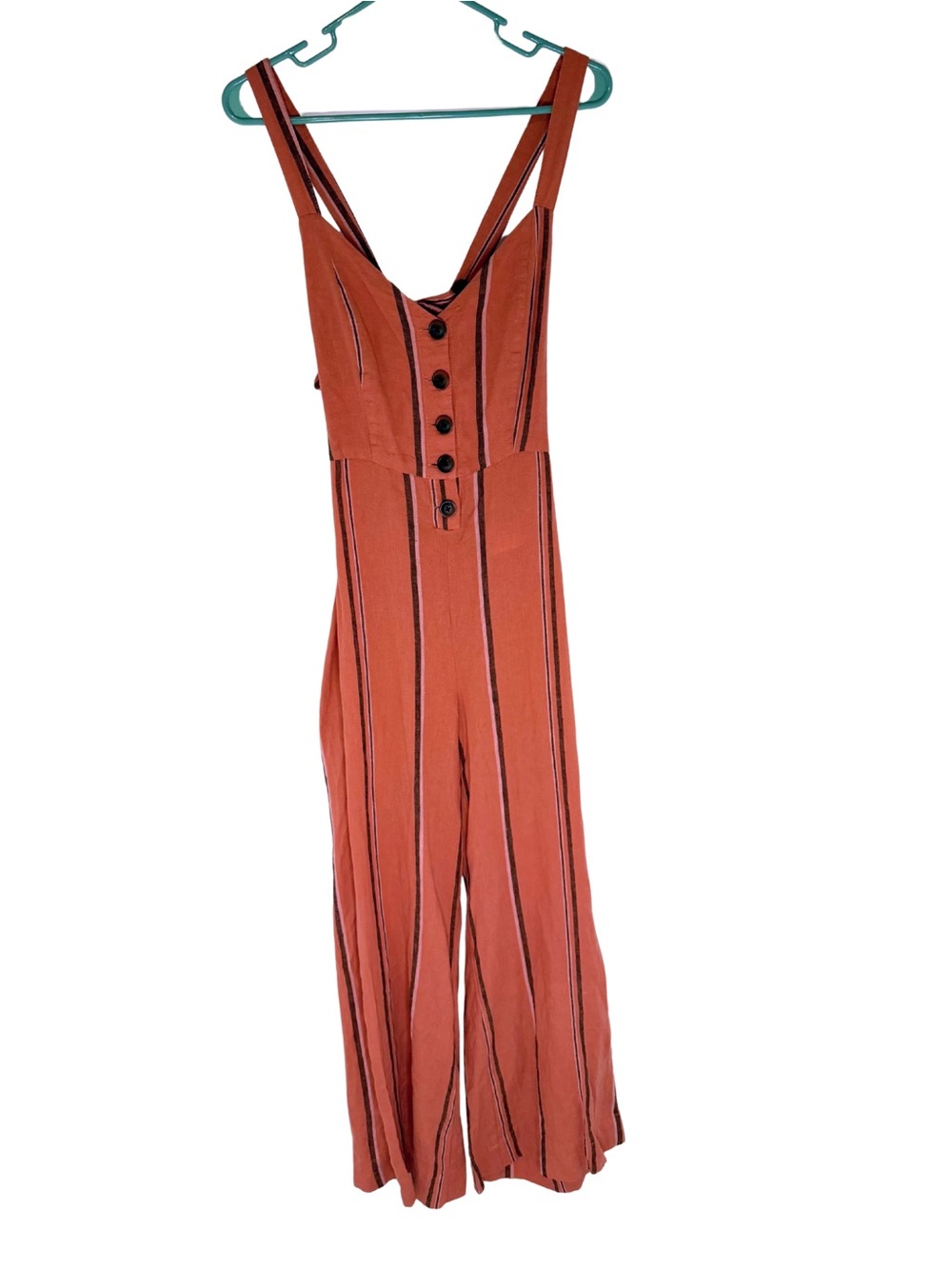 Urban Outfitters Rust Orange Linen Blend Wide Leg Jumpsuit Size Small